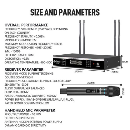 DEBRA UX-400 UHF Wireless Rechargeable Microphone System 4-in-1(US Plug) - Microphone by DEBRA | Online Shopping UK | buy2fix