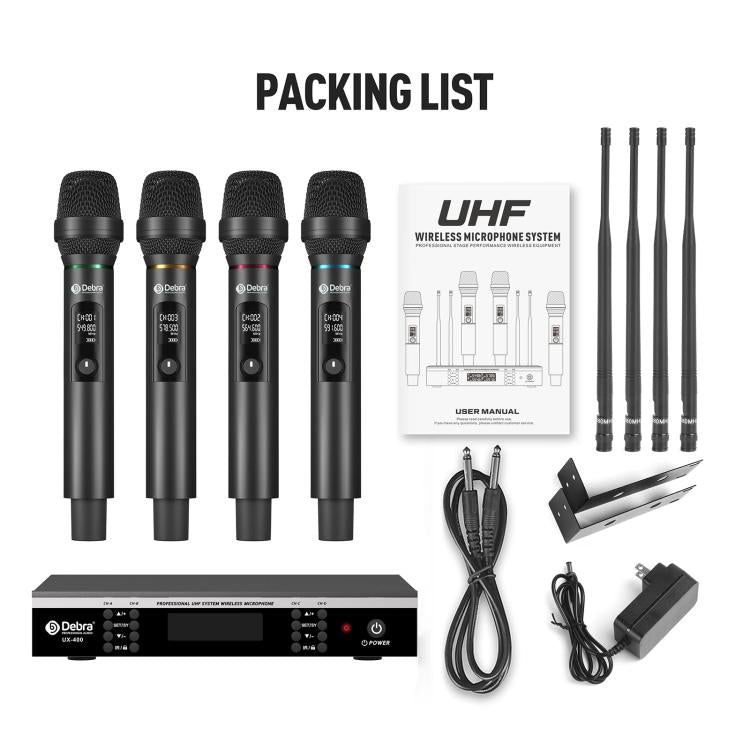 DEBRA UX-400 UHF Wireless Rechargeable Microphone System 4-in-1(EU Plug) - Microphone by DEBRA | Online Shopping UK | buy2fix