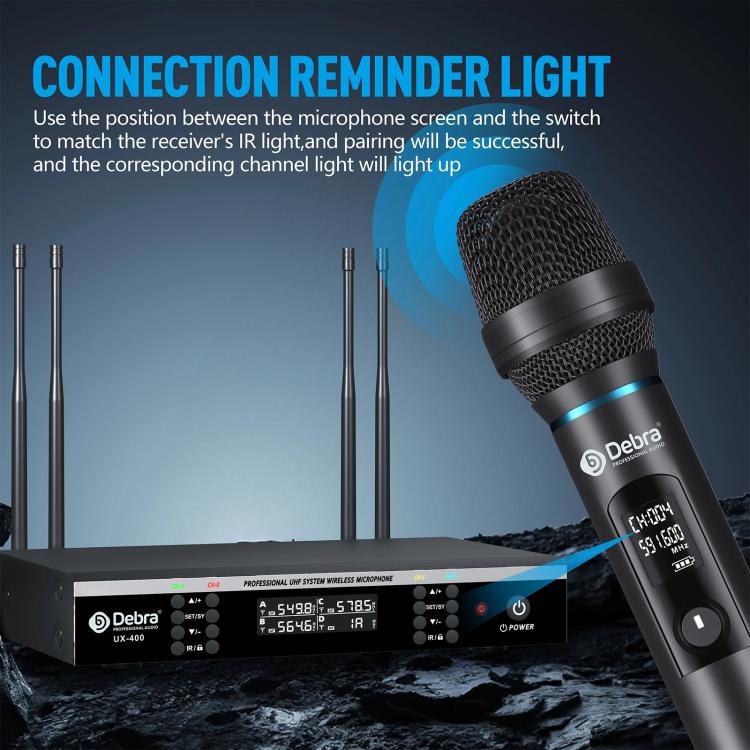 DEBRA UX-400 UHF Wireless Rechargeable Microphone System 4-in-1(AU Plug) - Microphone by DEBRA | Online Shopping UK | buy2fix
