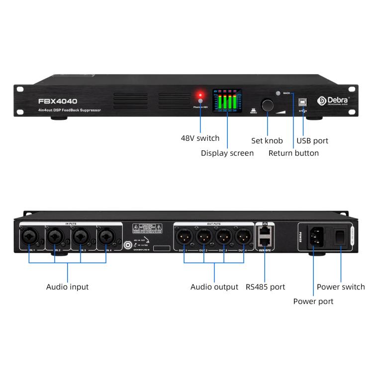 DEBRA FBX4040 DSP Feedback Suppressor Microphone Anti-howling Audio Processor(UK Plug) - Live Sound Effects Processors by DEBRA | Online Shopping UK | buy2fix
