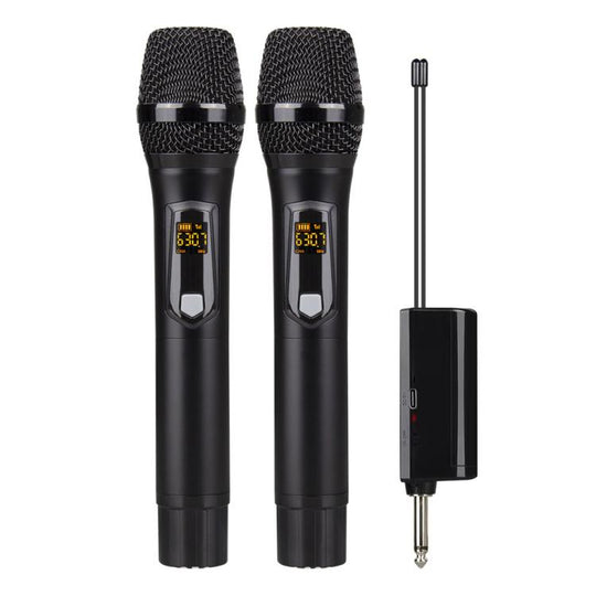 DEBRA A-25 UHF Wireless Rechargeable Microphone System for Stage KTV, Model:Two Mic(Black)
