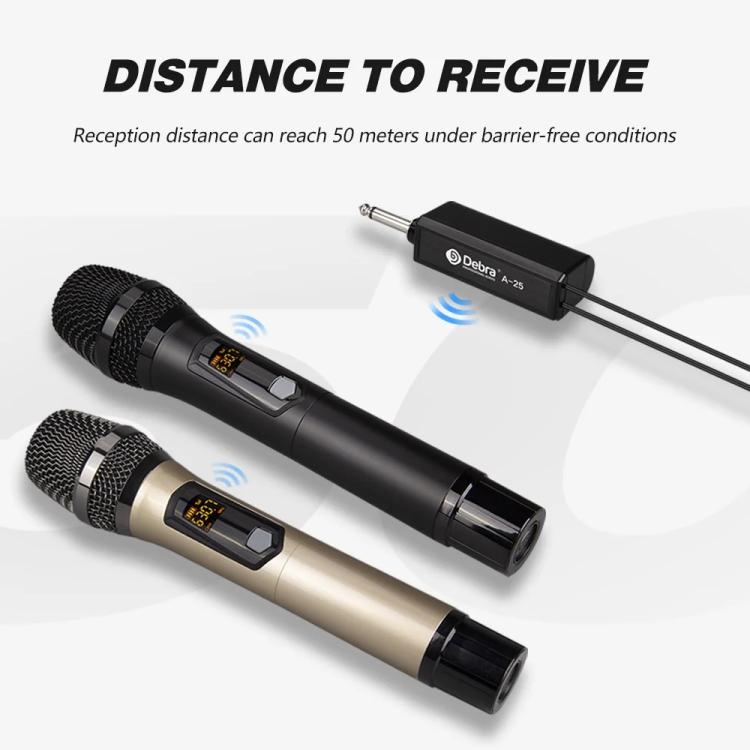 DEBRA A-25 UHF Wireless Rechargeable Microphone System for Stage KTV, Model:Two Mic(Gold) - Microphone by DEBRA | Online Shopping UK | buy2fix