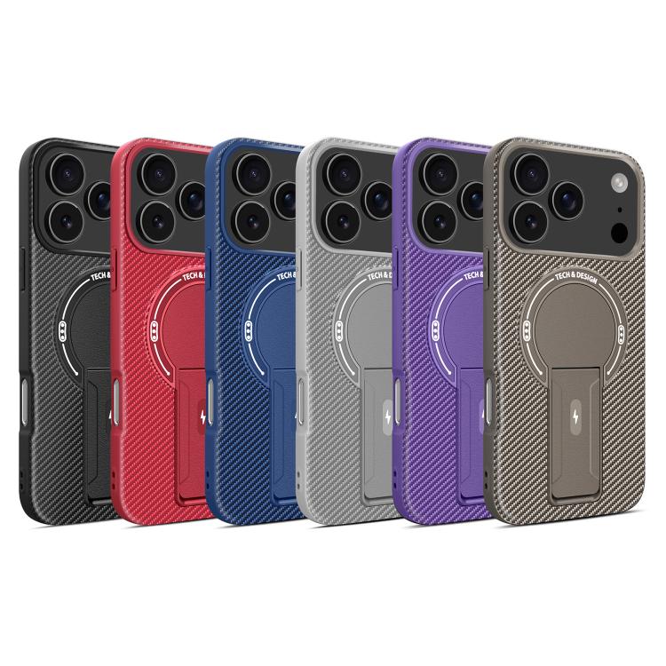 For iPhone 17 Pro Max Carbon Fiber Texture MagSafe Phone Case with Holder(Black) - iPhone 17 Pro Max Cases by buy2fix | Online Shopping UK | buy2fix