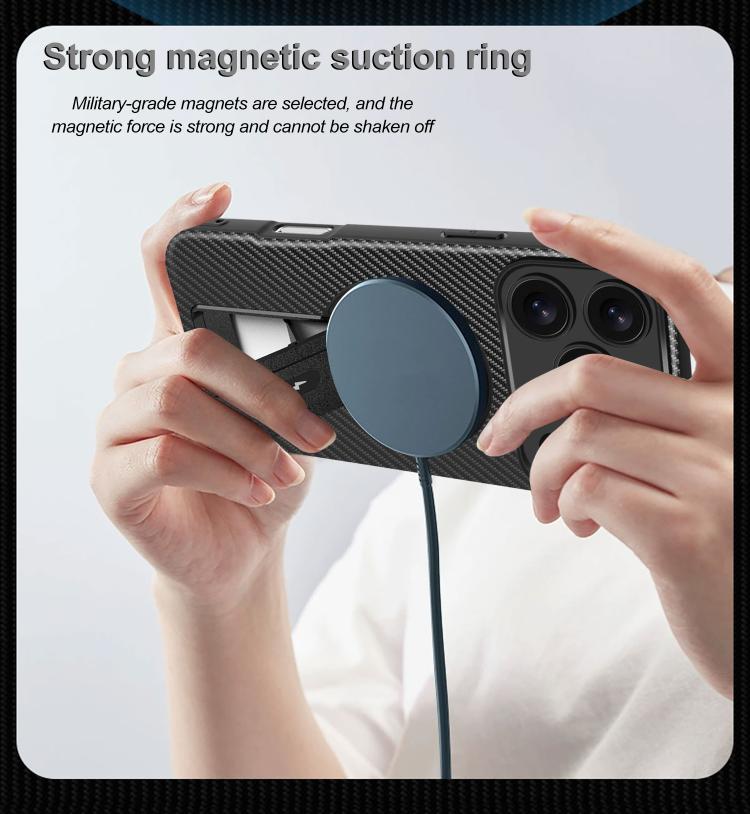 For iPhone 17 Pro Max Carbon Fiber Texture MagSafe Phone Case with Holder(Grey) - iPhone 17 Pro Max Cases by buy2fix | Online Shopping UK | buy2fix
