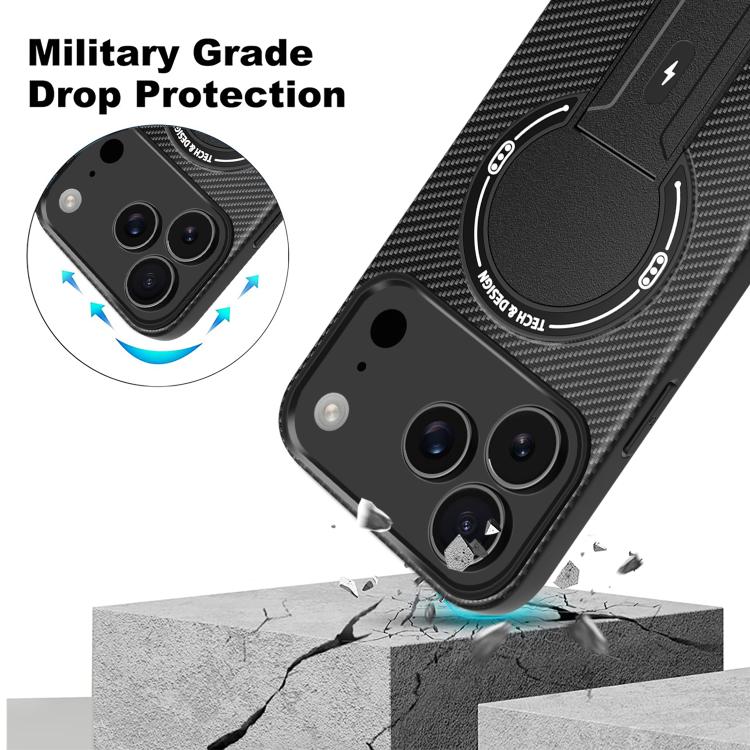 For iPhone 17 Pro Max Carbon Fiber Texture MagSafe Phone Case with Holder(Grey) - iPhone 17 Pro Max Cases by buy2fix | Online Shopping UK | buy2fix