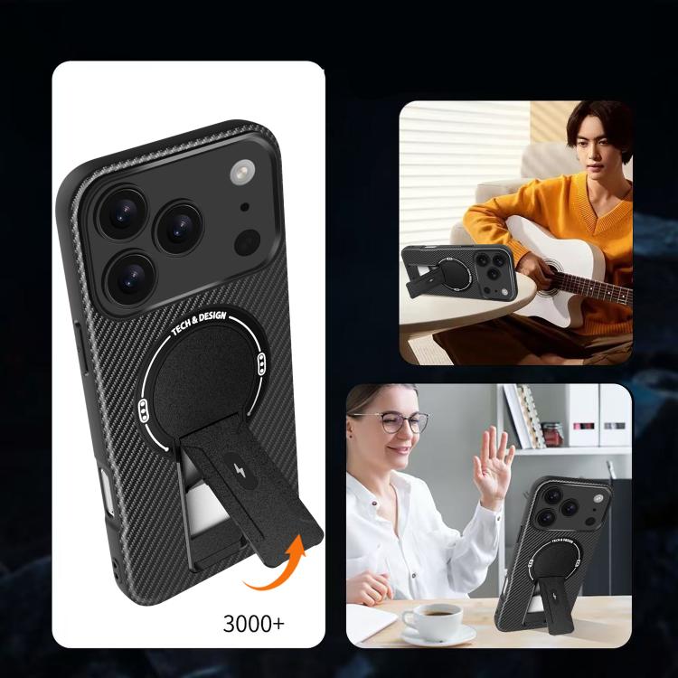 For iPhone 17 Pro Max Carbon Fiber Texture MagSafe Phone Case with Holder(Blue) - iPhone 17 Pro Max Cases by buy2fix | Online Shopping UK | buy2fix