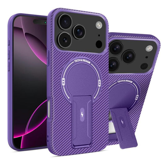For iPhone 17 Pro Max Carbon Fiber Texture MagSafe Phone Case with Holder(Purple) - iPhone 17 Pro Max Cases by buy2fix | Online Shopping UK | buy2fix
