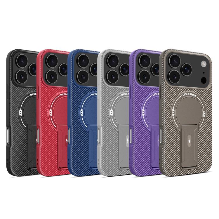For iPhone 17 Pro Carbon Fiber Texture MagSafe Phone Case with Holder(Red) - iPhone 17 Pro Cases by buy2fix | Online Shopping UK | buy2fix