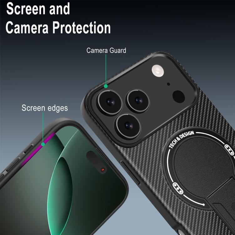 For iPhone 17 Pro Carbon Fiber Texture MagSafe Phone Case with Holder(Red) - iPhone 17 Pro Cases by buy2fix | Online Shopping UK | buy2fix