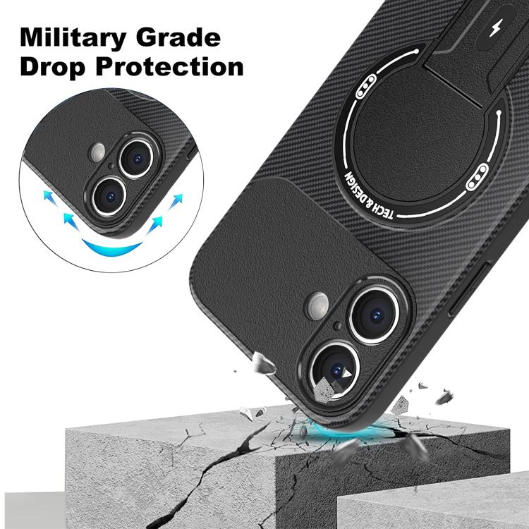 For iPhone 17 Carbon Fiber Texture MagSafe Phone Case with Holder(Red) - iPhone 17 Cases by buy2fix | Online Shopping UK | buy2fix