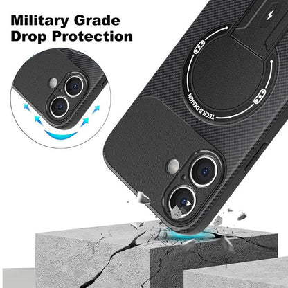 For iPhone 17 Carbon Fiber Texture MagSafe Phone Case with Holder(Red) - iPhone 17 Cases by buy2fix | Online Shopping UK | buy2fix