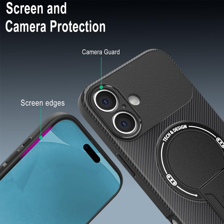 For iPhone 17 Carbon Fiber Texture MagSafe Phone Case with Holder(Purple) - iPhone 17 Cases by buy2fix | Online Shopping UK | buy2fix