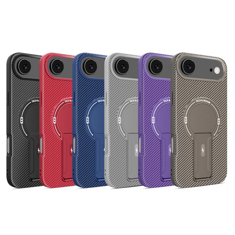 For iPhone Air Carbon Fiber Texture MagSafe Phone Case with Holder(Red) - iPhone Air Cases by buy2fix | Online Shopping UK | buy2fix