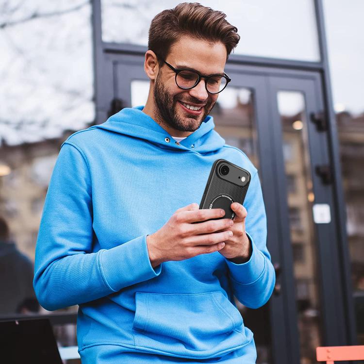 For iPhone Air Carbon Fiber Texture MagSafe Phone Case with Holder(Grey) - iPhone Air Cases by buy2fix | Online Shopping UK | buy2fix