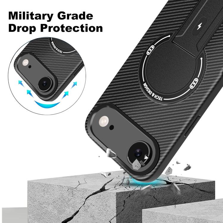 For iPhone Air Carbon Fiber Texture MagSafe Phone Case with Holder(Blue) - iPhone Air Cases by buy2fix | Online Shopping UK | buy2fix