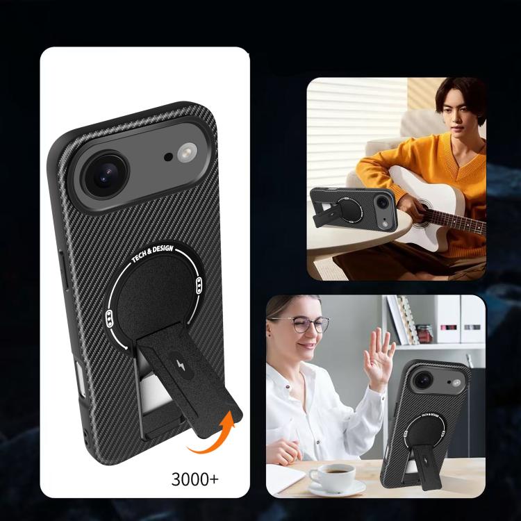 For iPhone Air Carbon Fiber Texture MagSafe Phone Case with Holder(Purple) - iPhone Air Cases by buy2fix | Online Shopping UK | buy2fix