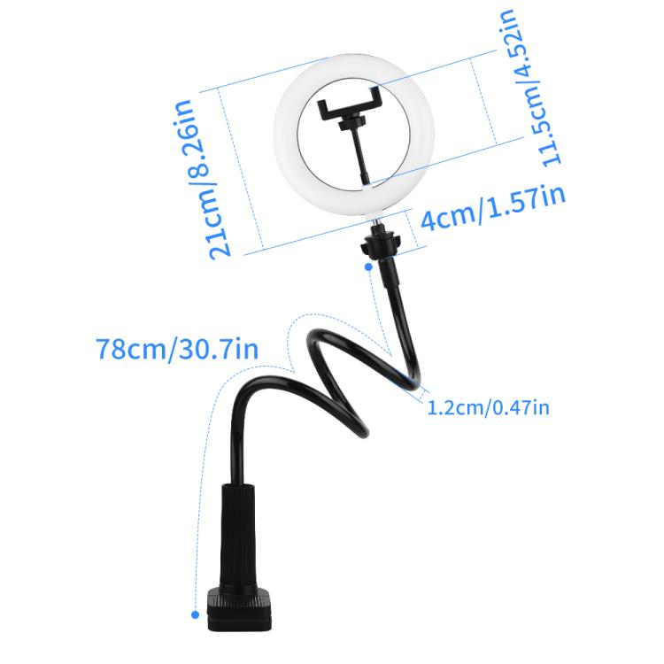 8 inch Striped Selfie Live Streaming Photography Lazy Stand LED Ring Fill Light Set(Black) - Ring Light by buy2fix | Online Shopping UK | buy2fix