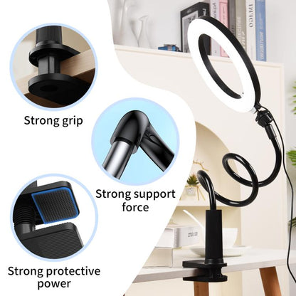 8 inch Striped Selfie Live Streaming Photography Lazy Stand LED Ring Fill Light Set(White) - Ring Light by buy2fix | Online Shopping UK | buy2fix