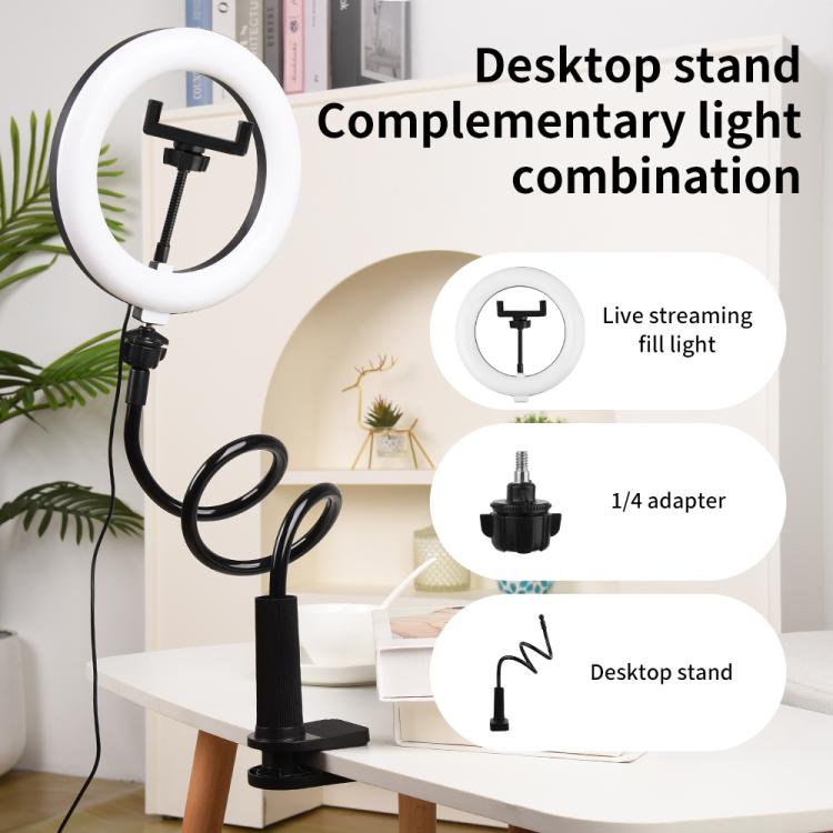 10 inch Striped Selfie Live Streaming Photography Lazy Stand LED Ring Fill Light Set(Black) - Ring Light by buy2fix | Online Shopping UK | buy2fix