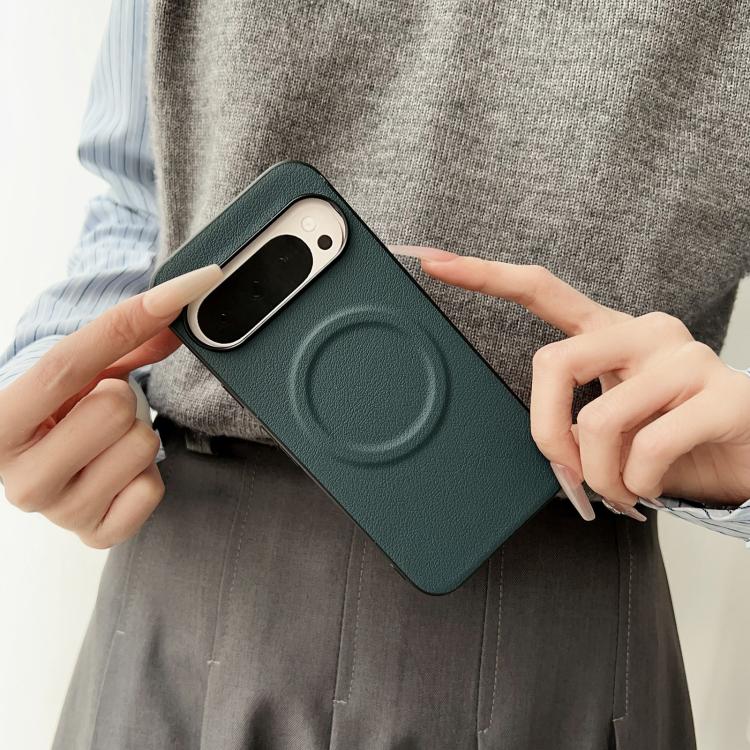 For Google Pixel 10 / 10 Pro Magsafe Magnetic Plain Leather Phone Case(Dark Green) - Google Cases by buy2fix | Online Shopping UK | buy2fix