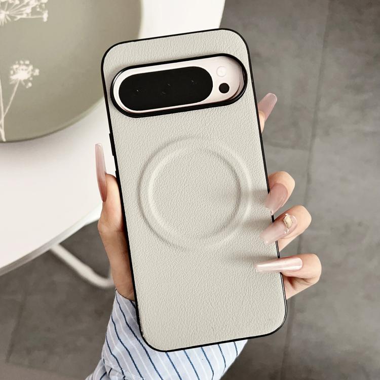 For Google Pixel 10 / 10 Pro Magsafe Magnetic Plain Leather Phone Case(White) - Google Cases by buy2fix | Online Shopping UK | buy2fix