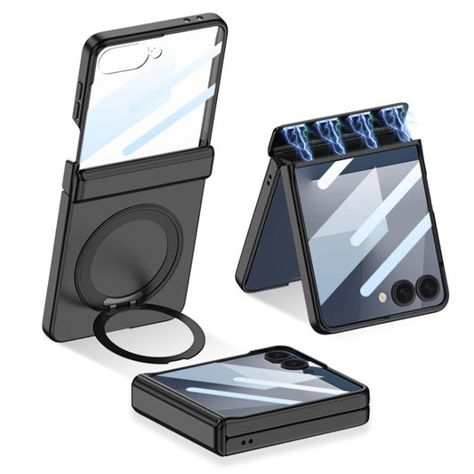 For Samsung Galaxy Z Flip7 5G GKK Integrated Magnetic Folding Hinge Full Coverage Phone Case with Rotating Bracket(Black) - Galaxy Z Flip7 5G Cases by GKK | Online Shopping UK | buy2fix