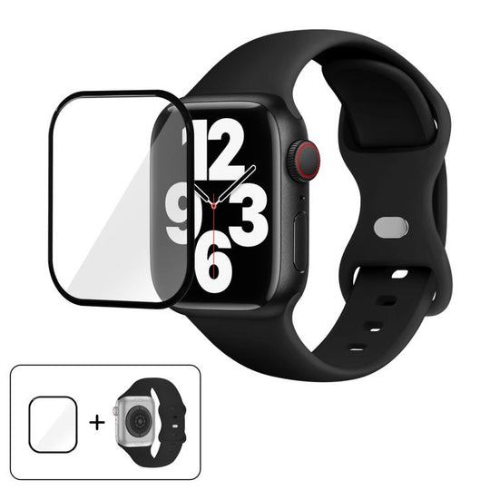 For Apple Watch Series 41mm Butterfly Buckle Silicone Watch Band with 3D Curved Film(Black)