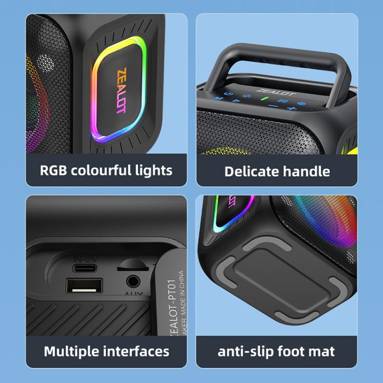 Zealot PT01 30W Portable Outdoor IPX6 RGB Stereo Bluetooth Speaker(Blue) - Waterproof Speaker by ZEALOT | Online Shopping UK | buy2fix