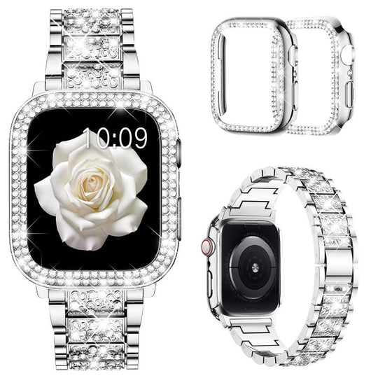 For Apple Watch Series 10 46mm xDfind Diamond Jewelry Metal Watch Band with Case(Silver)