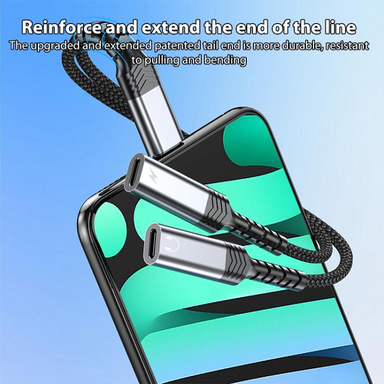 2 in 1 Type-C to Dual Type-C Charging and Audio Adapter Cable(Grey) - Earphone Adapter by buy2fix | Online Shopping UK | buy2fix