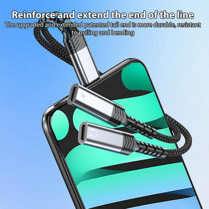 2 in 1 Type-C to Dual Type-C Charging and Audio Adapter Cable(Grey) - Earphone Adapter by buy2fix | Online Shopping UK | buy2fix