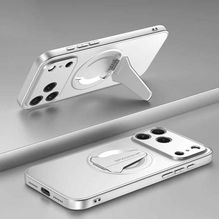 For iPhone 17 Pro Spaceship MagSafe Folding Holder Phone Case(Silver White) - iPhone 17 Pro Cases by buy2fix | Online Shopping UK | buy2fix