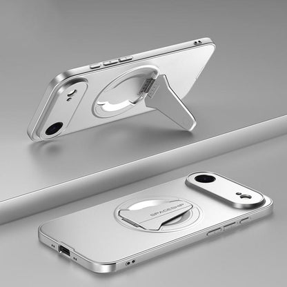 For iPhone Air Spaceship MagSafe Folding Holder Phone Case(Silver White) - iPhone Air Cases by buy2fix | Online Shopping UK | buy2fix