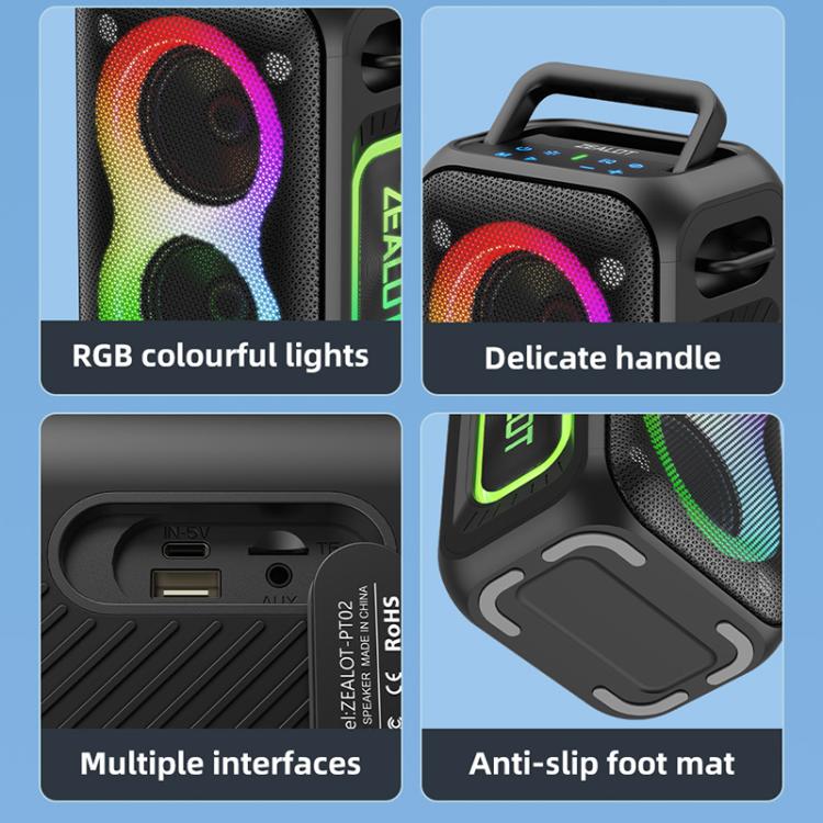 Zealot PT02 60W Portable Outdoor RGB Colorful Light Stereo Bluetooth Speaker(Green) - Waterproof Speaker by ZEALOT | Online Shopping UK | buy2fix