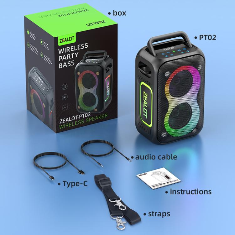 Zealot PT02 60W Portable Outdoor RGB Colorful Light Stereo Bluetooth Speaker(Blue) - Waterproof Speaker by ZEALOT | Online Shopping UK | buy2fix