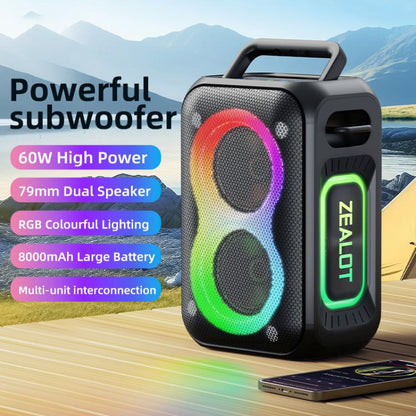Zealot PT02 60W Portable Outdoor RGB Colorful Light Stereo Bluetooth Speaker(Blue) - Waterproof Speaker by ZEALOT | Online Shopping UK | buy2fix