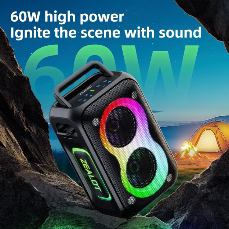 Zealot PT02 60W Portable Outdoor RGB Colorful Light Stereo Bluetooth Speaker(Green) - Waterproof Speaker by ZEALOT | Online Shopping UK | buy2fix