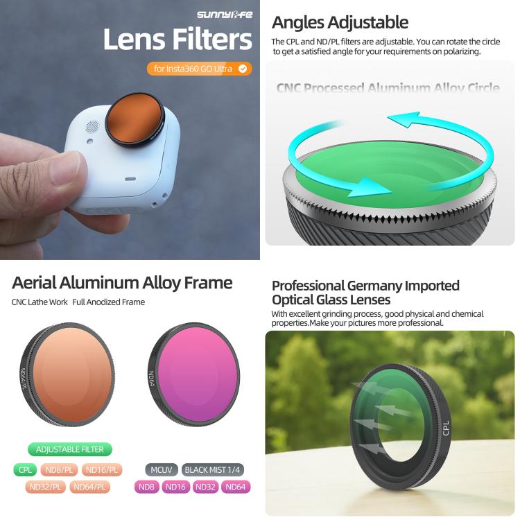 For Insta360 GO Ultra Sunnylife Camera Lens Filter, Filter:3 in 1 Mixed Filter - Len Accessories by Sunnylife | Online Shopping UK | buy2fix