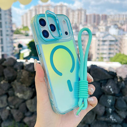 For iPhone 17 Pro Max Gradient Discolor MagSafe Phone Case with Holder / Wrist Strap(Blue) - iPhone 17 Pro Max Cases by buy2fix | Online Shopping UK | buy2fix