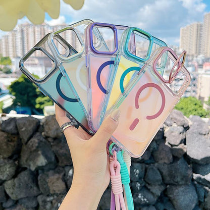 For iPhone 17 Pro Max Gradient Discolor MagSafe Phone Case with Holder / Wrist Strap(Blue) - iPhone 17 Pro Max Cases by buy2fix | Online Shopping UK | buy2fix