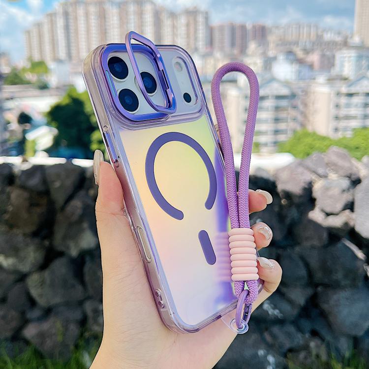 For iPhone 17 Pro Max Gradient Discolor MagSafe Phone Case with Holder / Wrist Strap(Purple) - iPhone 17 Pro Max Cases by buy2fix | Online Shopping UK | buy2fix