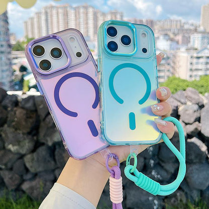 For iPhone 17 Pro Gradient Discolor MagSafe Phone Case with Holder / Wrist Strap(Pink) - iPhone 17 Pro Cases by buy2fix | Online Shopping UK | buy2fix