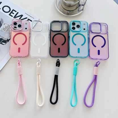For iPhone 17 Pro Gradient Discolor MagSafe Phone Case with Holder / Wrist Strap(Blue) - iPhone 17 Pro Cases by buy2fix | Online Shopping UK | buy2fix