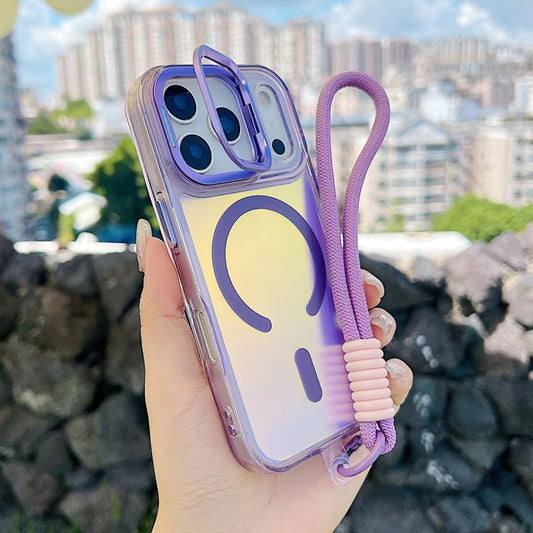 For iPhone 17 Pro Gradient Discolor MagSafe Phone Case with Holder / Wrist Strap(Purple) - iPhone 17 Pro Cases by buy2fix | Online Shopping UK | buy2fix