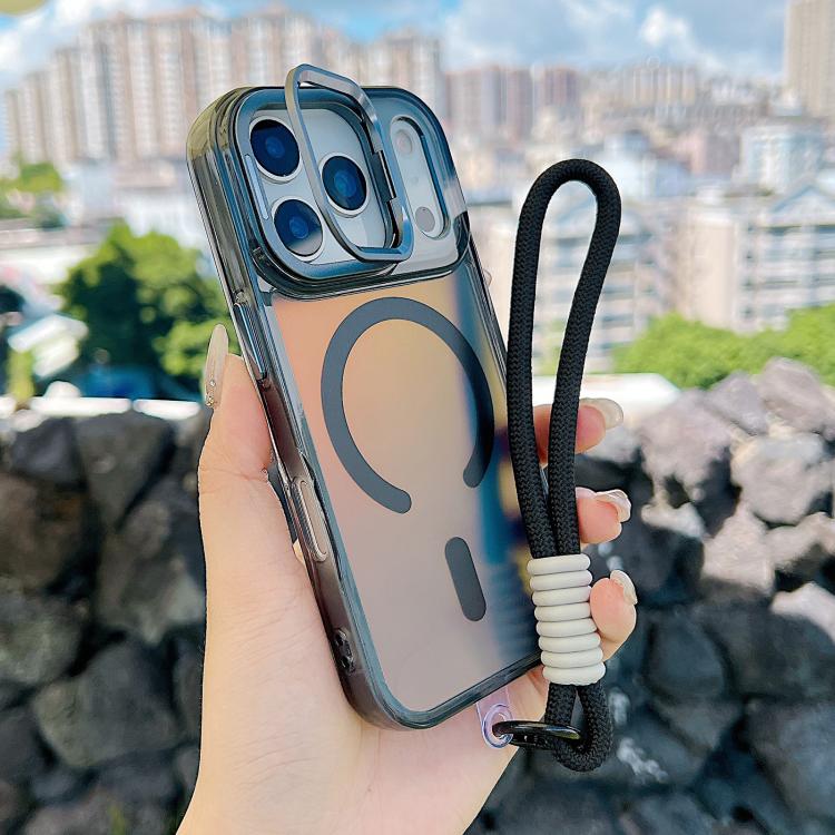 For iPhone 17 Pro Gradient Discolor MagSafe Phone Case with Holder / Wrist Strap(Black) - iPhone 17 Pro Cases by buy2fix | Online Shopping UK | buy2fix