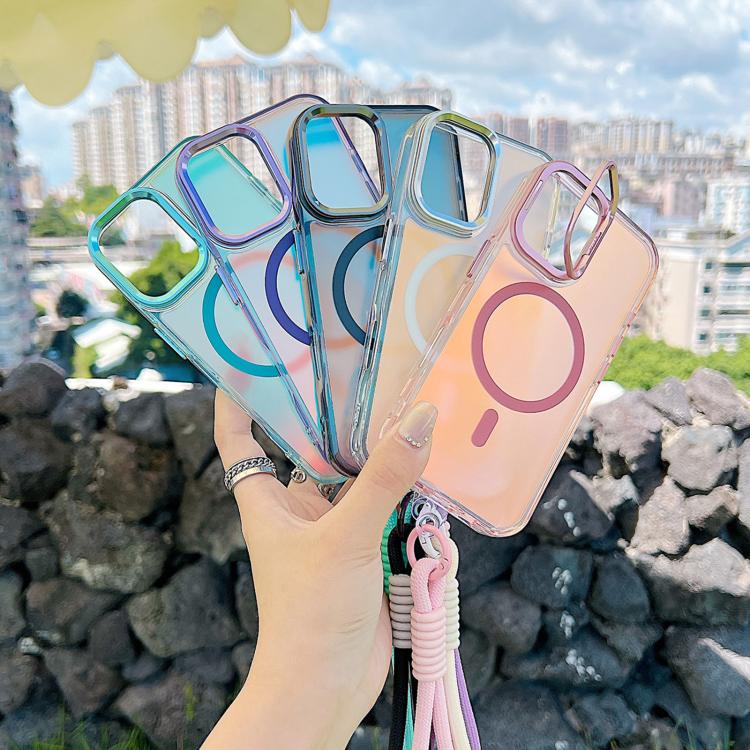 For iPhone 17 Gradient Discolor MagSafe Phone Case with Holder / Wrist Strap(White) - iPhone 17 Cases by buy2fix | Online Shopping UK | buy2fix