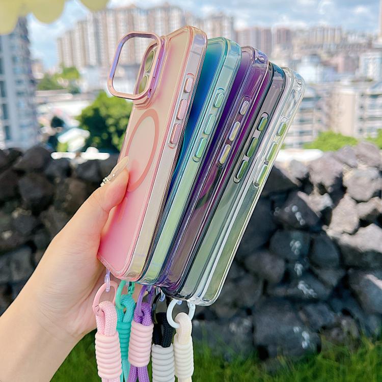 For iPhone 17 Gradient Discolor MagSafe Phone Case with Holder / Wrist Strap(White) - iPhone 17 Cases by buy2fix | Online Shopping UK | buy2fix