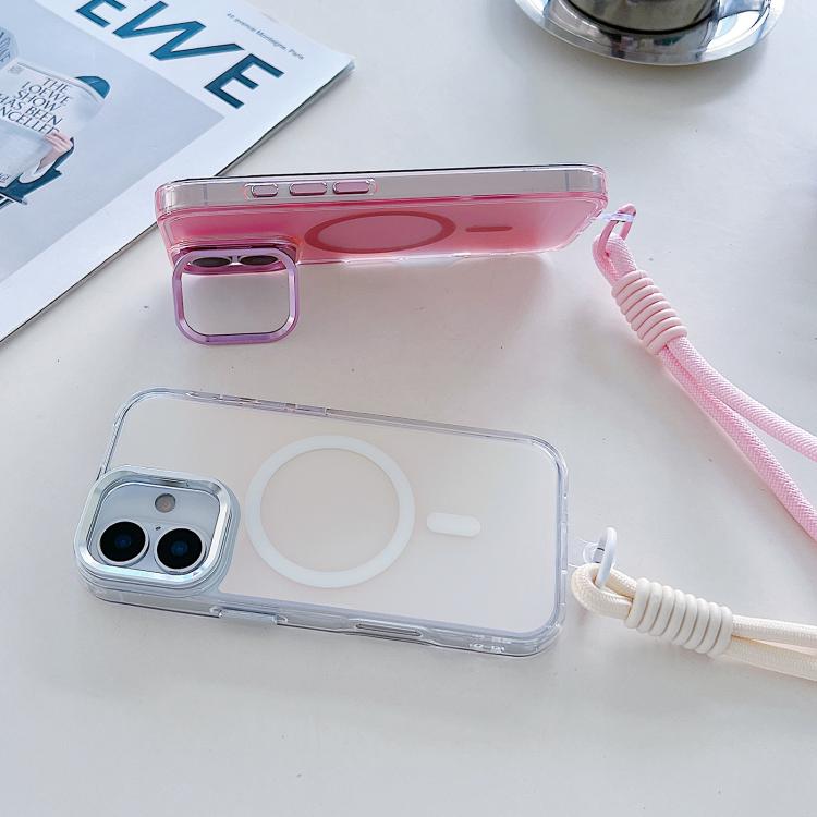 For iPhone 17 Gradient Discolor MagSafe Phone Case with Holder / Wrist Strap(Purple) - iPhone 17 Cases by buy2fix | Online Shopping UK | buy2fix