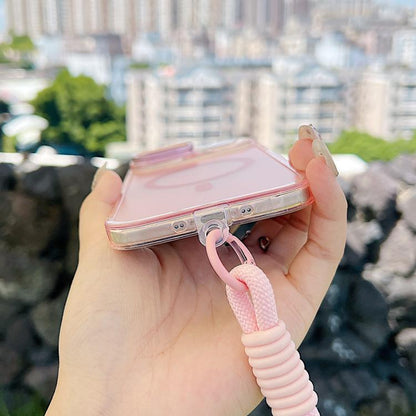 For iPhone Air Gradient Discolor MagSafe Phone Case with Holder / Wrist Strap(White) - iPhone Air Cases by buy2fix | Online Shopping UK | buy2fix