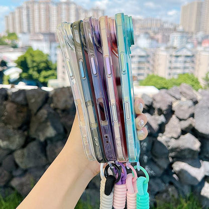 For iPhone Air Gradient Discolor MagSafe Phone Case with Holder / Wrist Strap(Pink) - iPhone Air Cases by buy2fix | Online Shopping UK | buy2fix